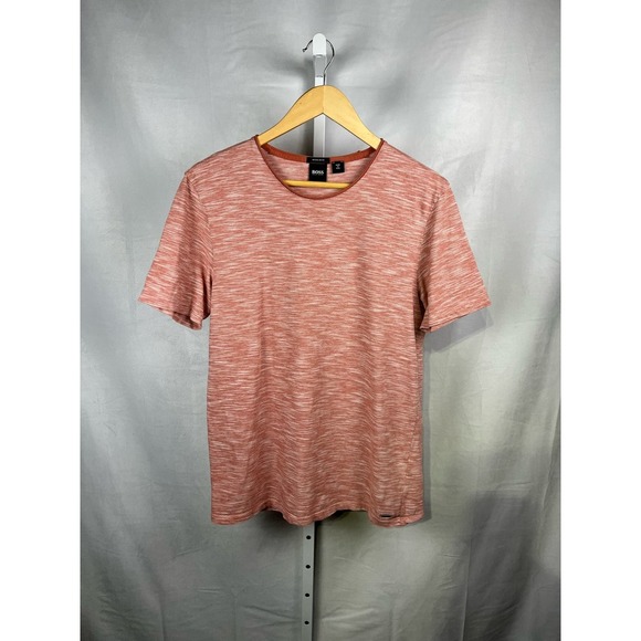 Hugo Boss Mens Regular Fit Medium Tee Shirt Orange Rolled Collar - Picture 1 of 5